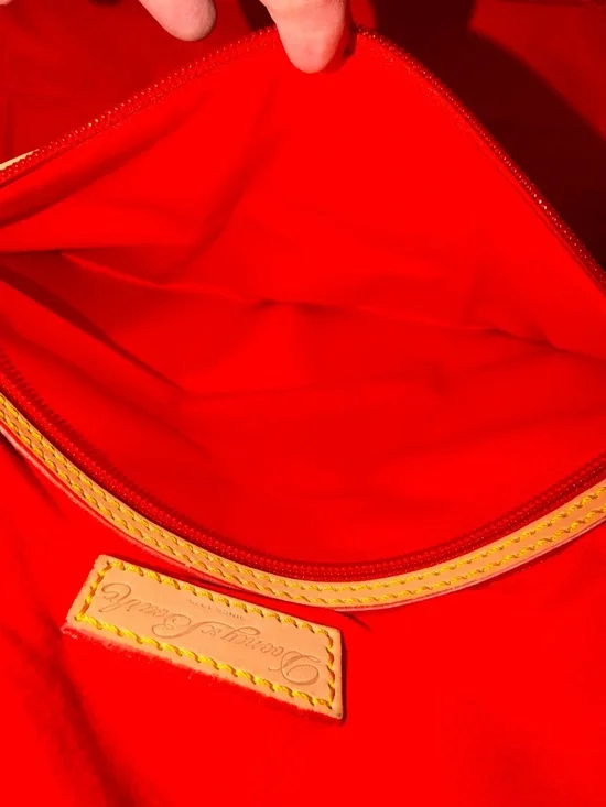 Dooney & Bourke Chevron Satchel Teal & White Stripes - Leather Top Handle - Picture 8 of 15